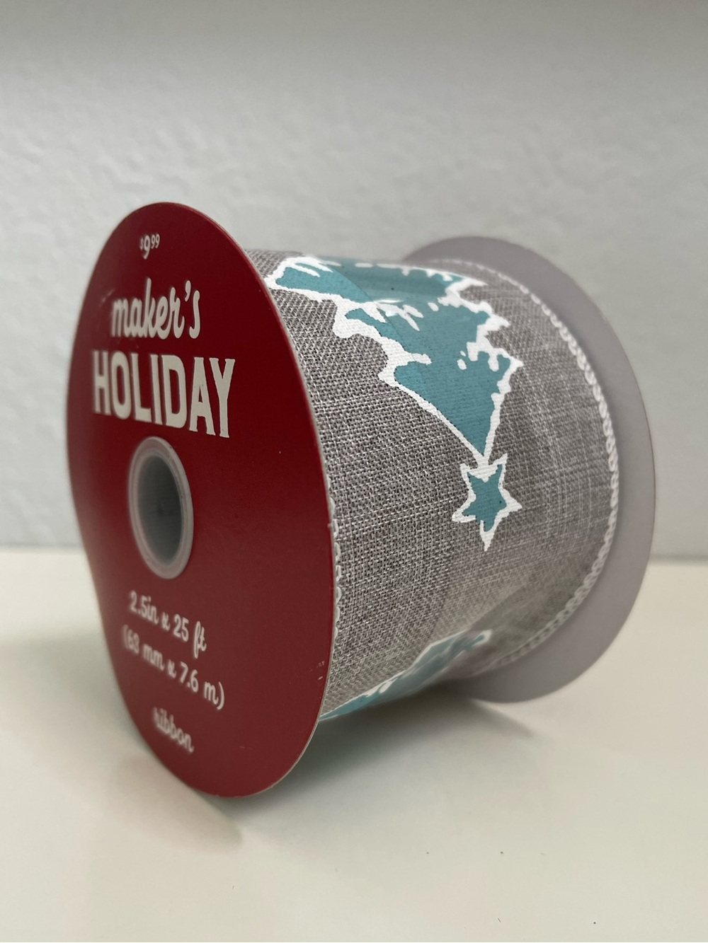 Ribbon Christmas Tree Gray 2.5in Wide 25ft Wire Edge Christmas Wreath Winter DIY